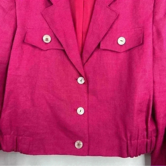 Stephanie Andrews Women’s Vintage Hot Pink Linen Cropped Bomber Jacket US Size 9 - Picture 5 of 13